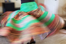 Load image into Gallery viewer, green and orange dancing bear spinning skirt long length
